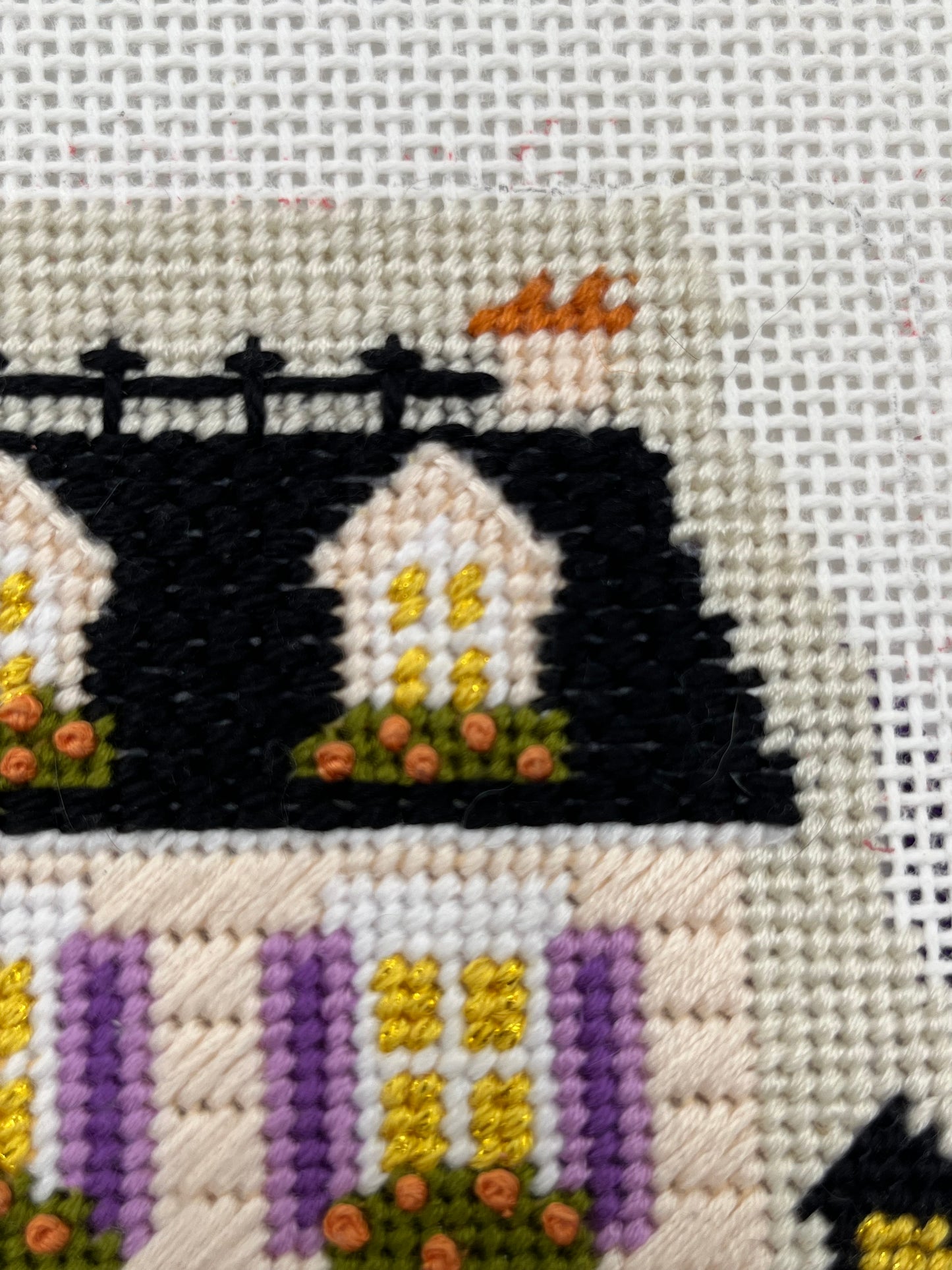 Lizzy Claire's Happy Neighborhood Trick or Treat Townhouse (Purple Shutters)- 13 mesh - 10 x 10 - Needlepoint Canvas