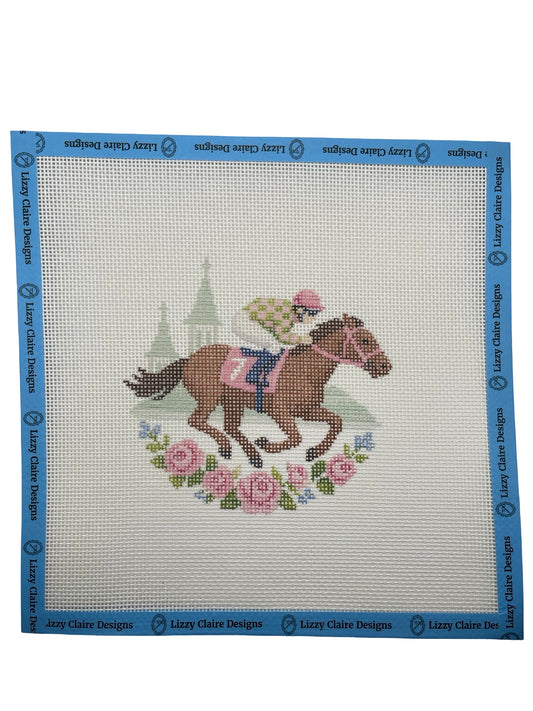 Lucky Lizzy Horse with Jockey - 13 mesh - 6 inch Round - 10 x 10 - Needlepoint Canvas