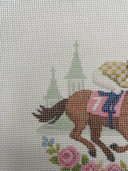 Lucky Lizzy Horse with Jockey - 13 mesh - 6 inch Round - 10 x 10 - Needlepoint Canvas