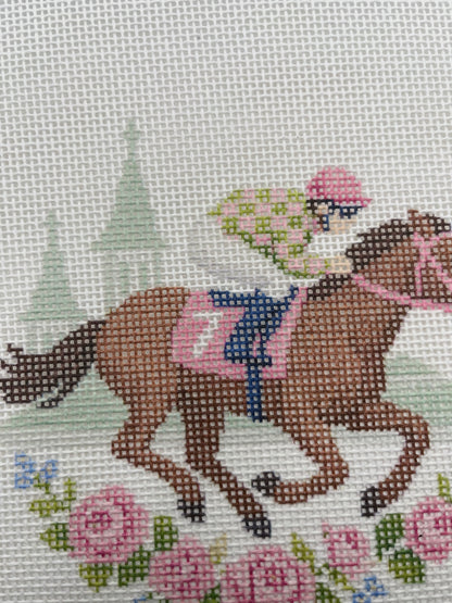 Lucky Lizzy Horse with Jockey - 13 mesh - 6 inch Round - 10 x 10 - Needlepoint Canvas