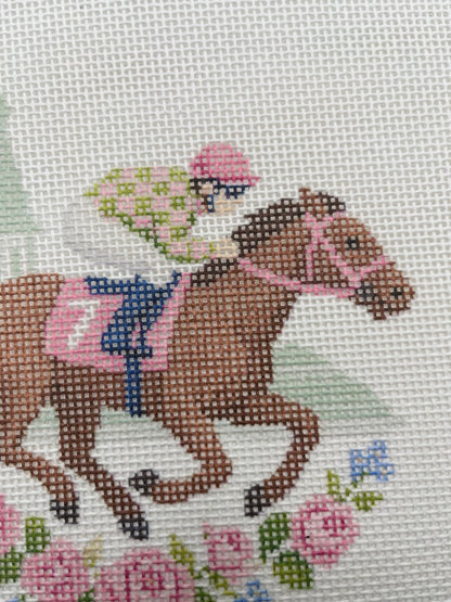 Lucky Lizzy Horse with Jockey - 13 mesh - 6 inch Round - 10 x 10 - Needlepoint Canvas