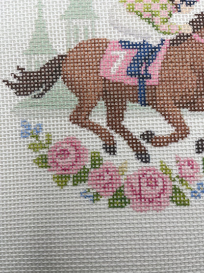 Lucky Lizzy Horse with Jockey - 13 mesh - 6 inch Round - 10 x 10 - Needlepoint Canvas