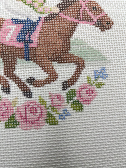 Lucky Lizzy Horse with Jockey - 13 mesh - 6 inch Round - 10 x 10 - Needlepoint Canvas