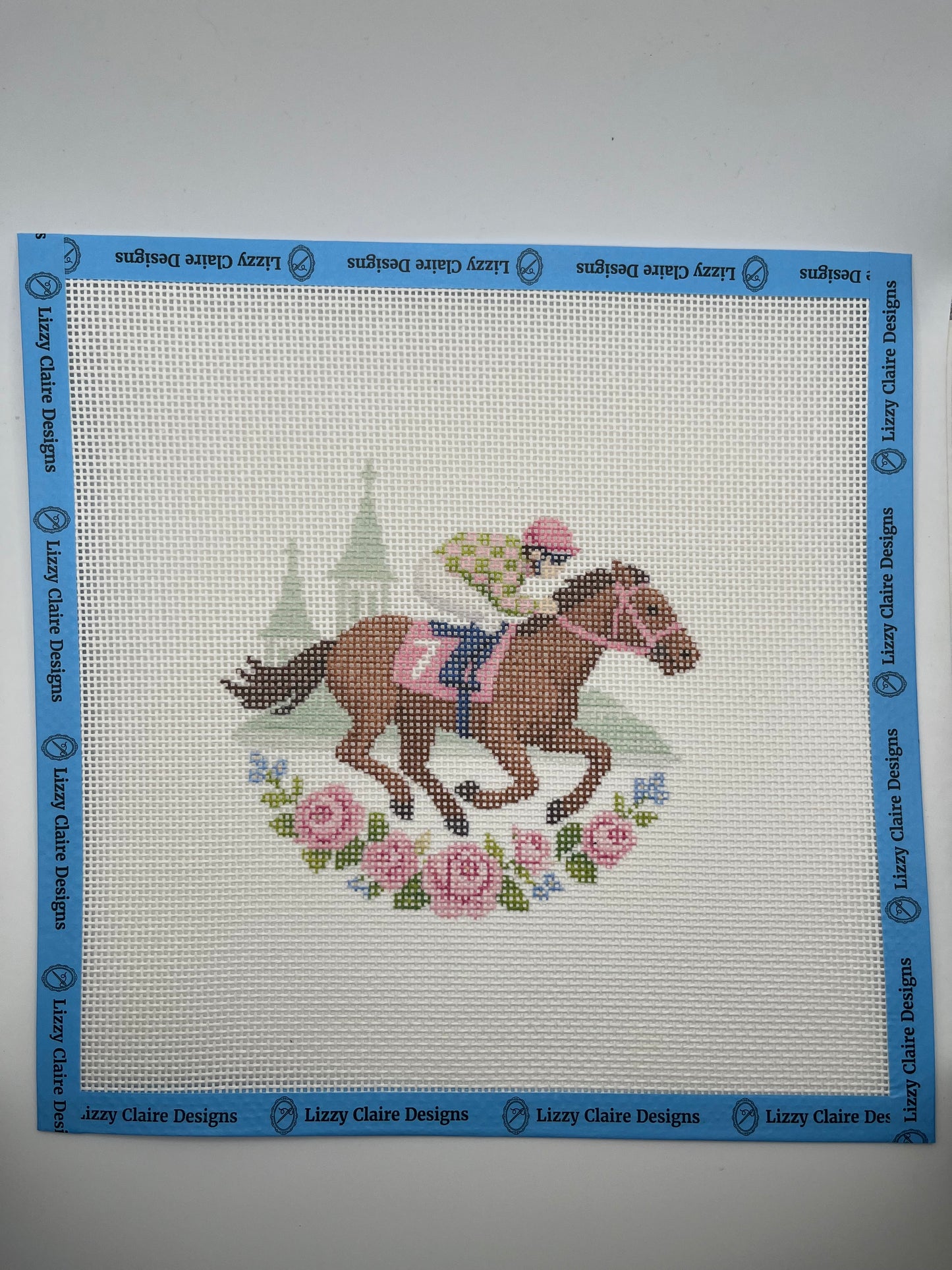 Lucky Lizzy Horse with Jockey - 13 mesh - 6 inch Round - 10 x 10 - Needlepoint Canvas