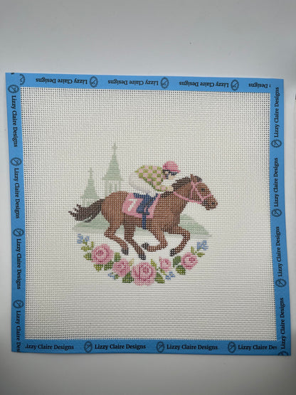 Lucky Lizzy Horse with Jockey - 13 mesh - 6 inch Round - 10 x 10 - Needlepoint Canvas