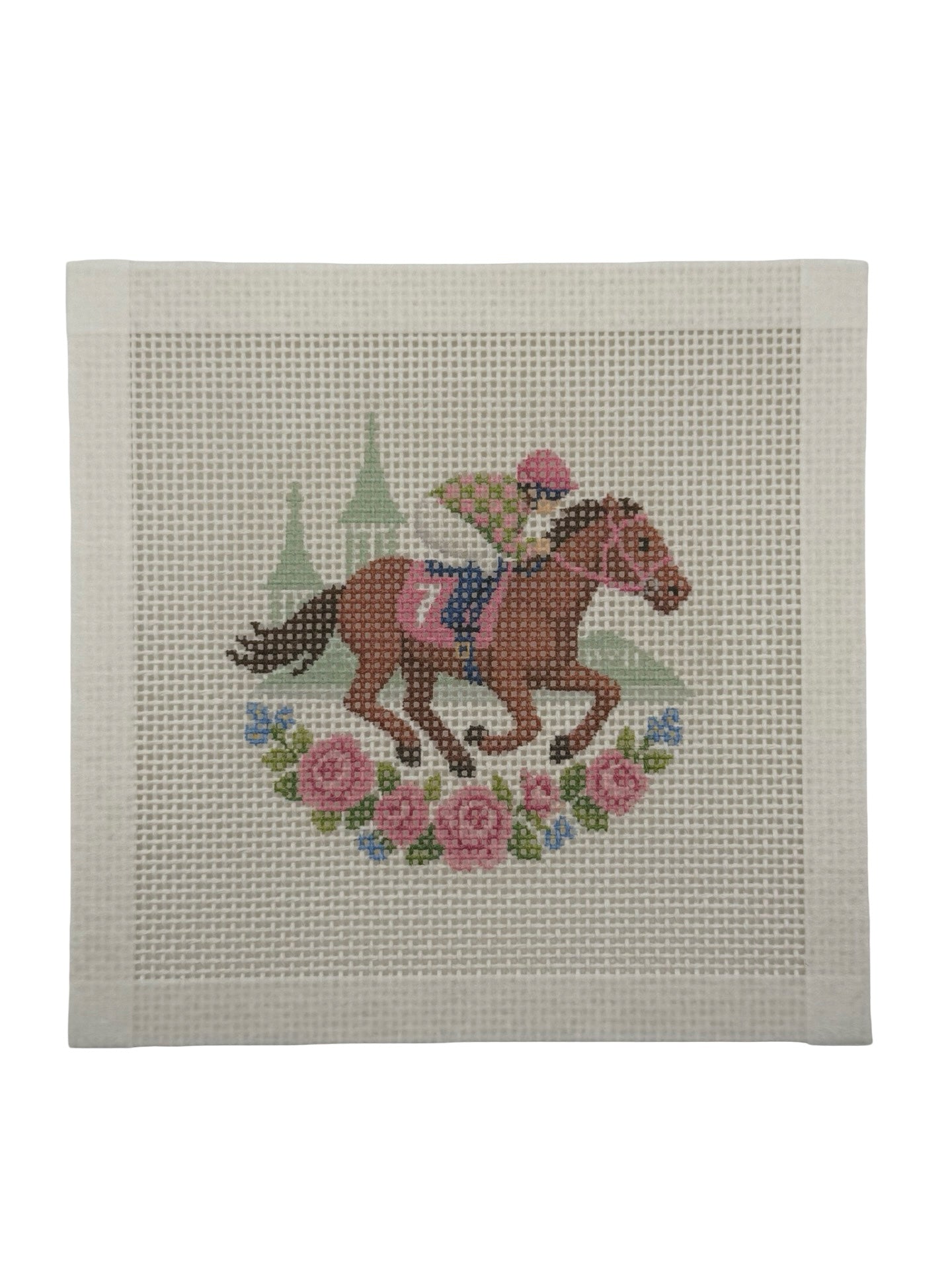 Lucky Lizzy Horse with Jockey - 13 mesh - 4 inch Round - 6 x 6 - Needlepoint Canvas