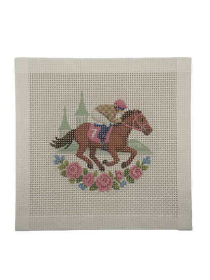Lucky Lizzy Horse with Jockey - 13 mesh - 4 inch Round - 6 x 6 - Needlepoint Canvas