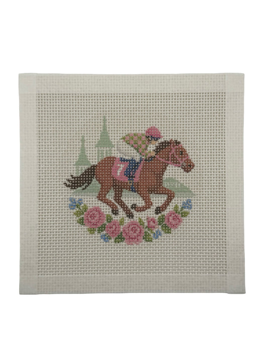 Lucky Lizzy Horse with Jockey - 13 mesh - 4 inch Round - 6 x 6 - Needlepoint Canvas