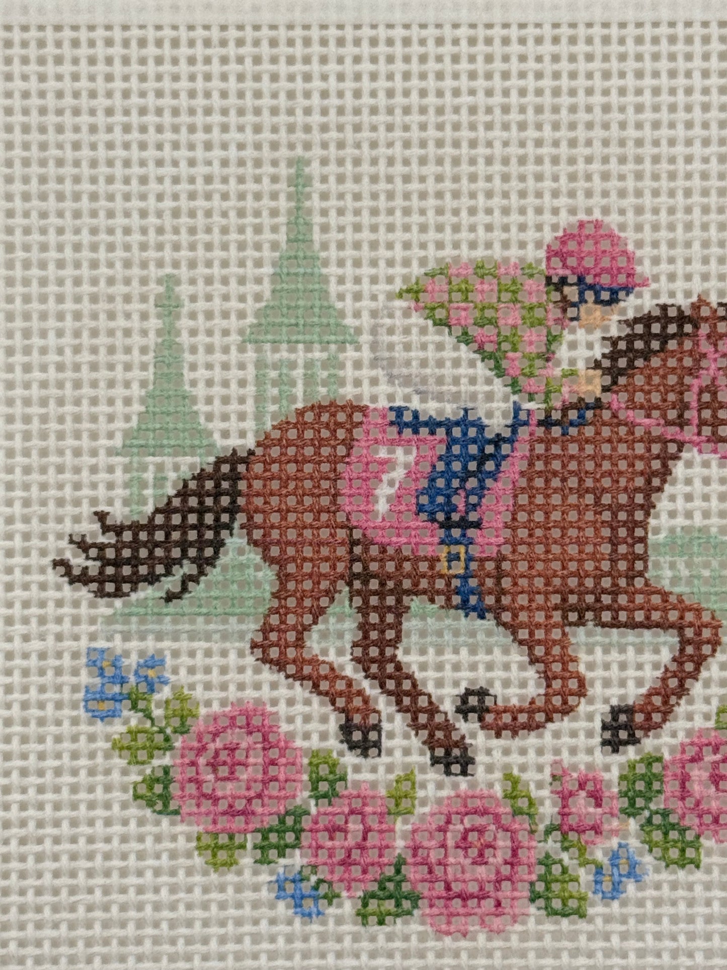 Lucky Lizzy Horse with Jockey - 13 mesh - 4 inch Round - 6 x 6 - Needlepoint Canvas