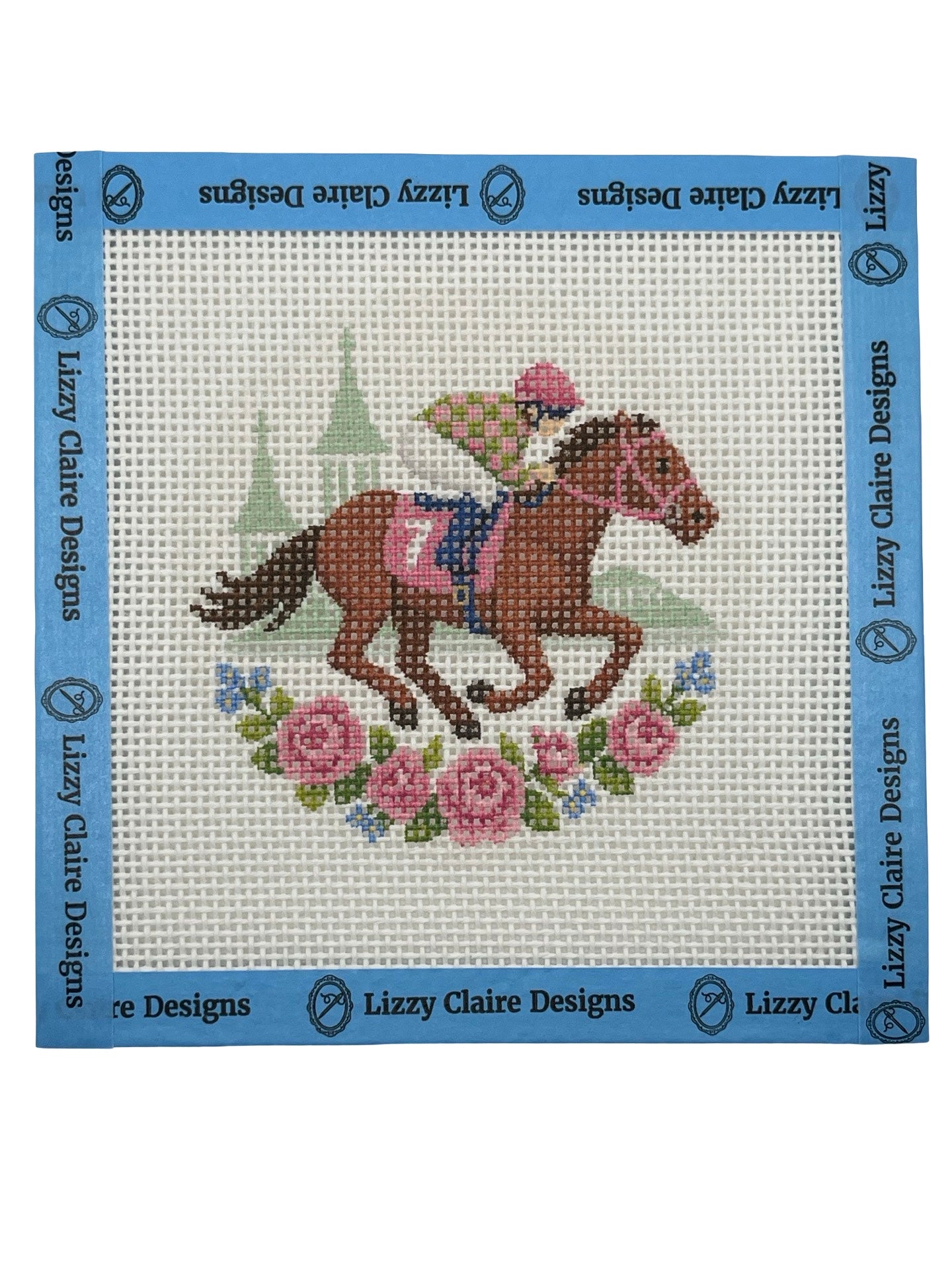 Lucky Lizzy Horse with Jockey - 13 mesh - 4 inch Round - 6 x 6 - Needlepoint Canvas