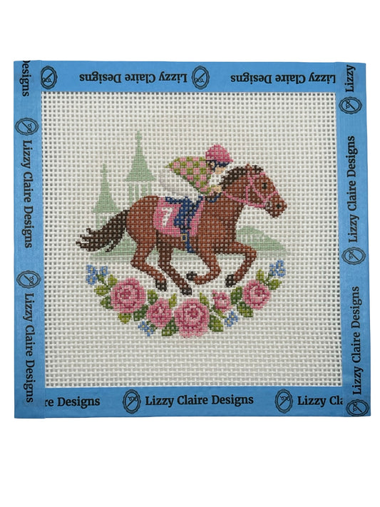 Lucky Lizzy Horse with Jockey - 13 mesh - 4 inch Round - 6 x 6 - Needlepoint Canvas
