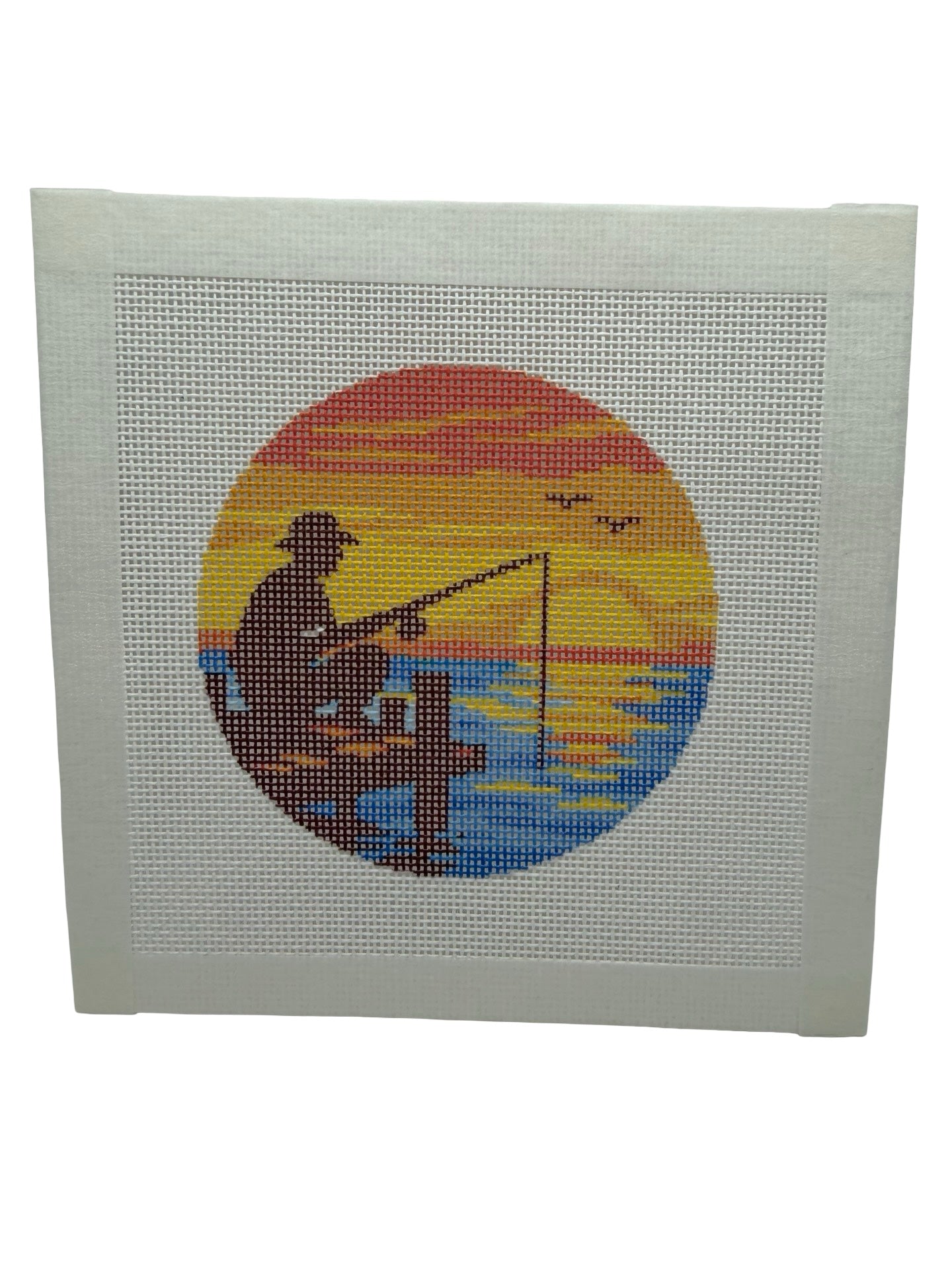 Fishing at Sunset - 18 mesh - 4 inch Round - 6 x 6 - Needlepoint Canvas