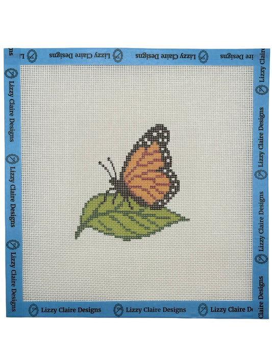 Monarch on a Leaf - 18 mesh - 8 x 8 - Needlepoint Canvas