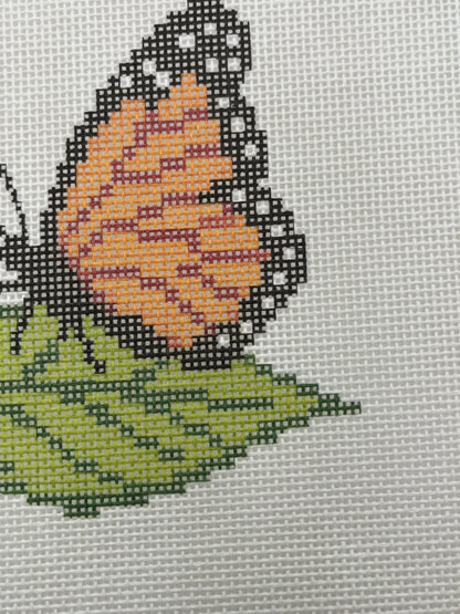 Monarch on a Leaf - 18 mesh - 8 x 8 - Needlepoint Canvas