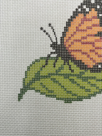 Monarch on a Leaf - 18 mesh - 8 x 8 - Needlepoint Canvas