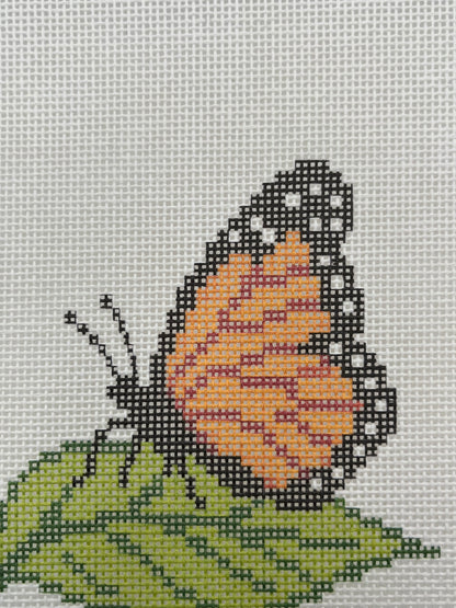Monarch on a Leaf - 18 mesh - 8 x 8 - Needlepoint Canvas