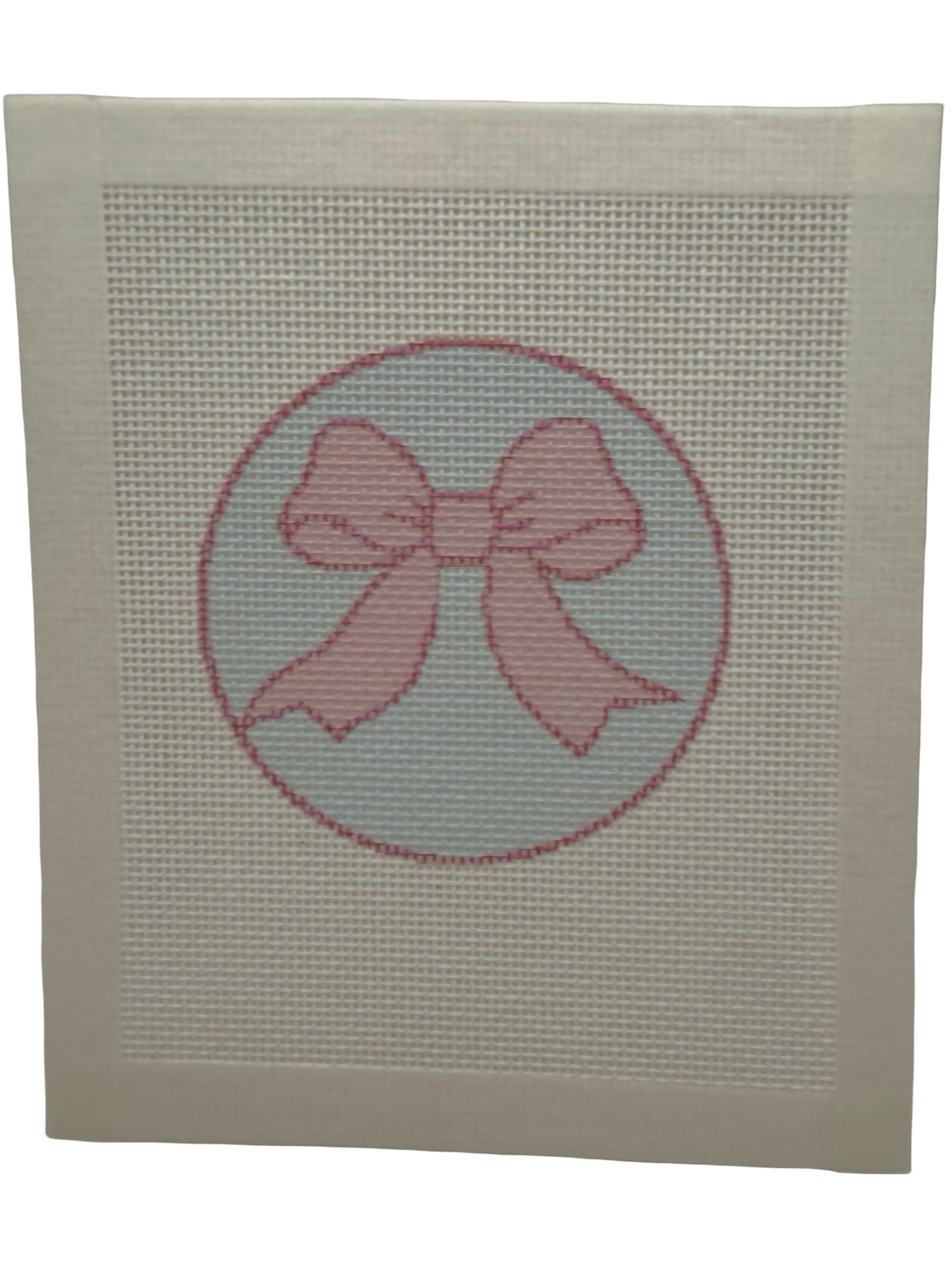 Pink Bow on Light Blue Background - 18 mesh - 6 x 6 - Needlepoint Canvas