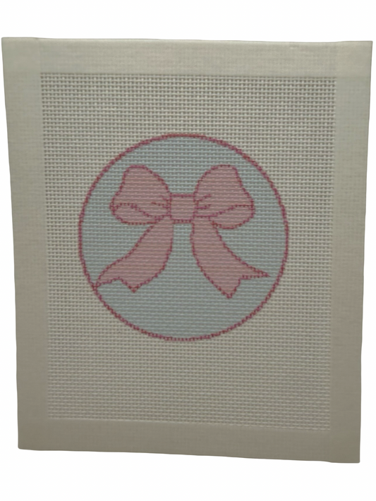 Pink Bow on Light Blue Background - 18 mesh - 6 x 6 - Needlepoint Canvas