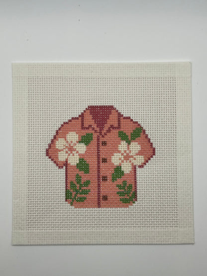 Pink Hawaiian Shirt - 13 mesh - 6 x 6 - Needlepoint Canvas