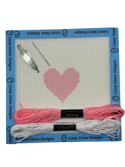 Pink Heart - Beginner Kit - 13 mesh - 6 x 6 - Needlepoint Canvas