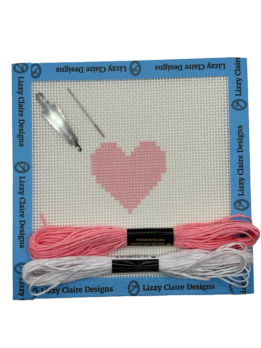 Pink Heart - Beginner Kit - 13 mesh - 6 x 6 - Needlepoint Canvas