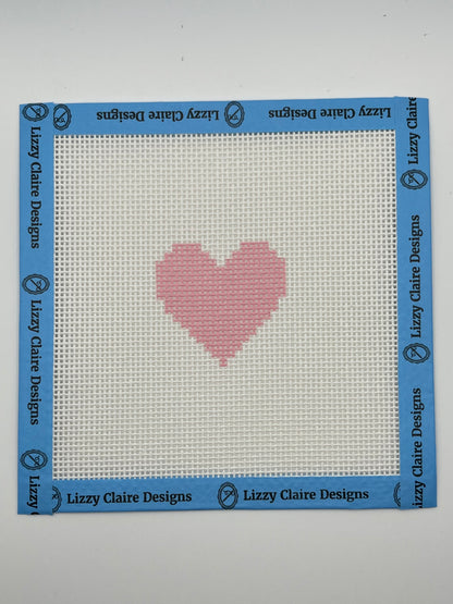 Pink Heart - Beginner Kit - 13 mesh - 6 x 6 - Needlepoint Canvas