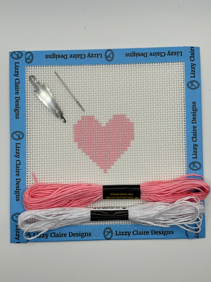 Pink Heart - Beginner Kit - 13 mesh - 6 x 6 - Needlepoint Canvas