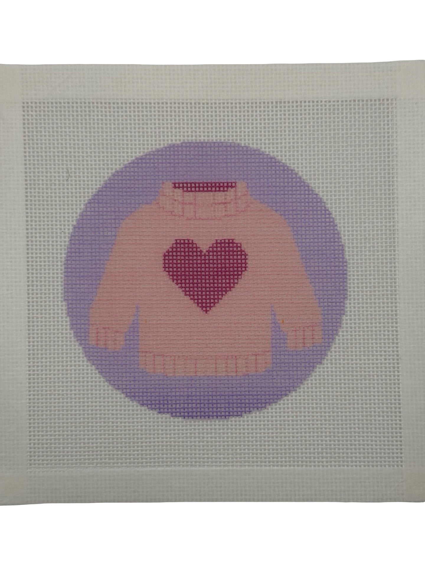 Pink Heart Sweater - 18 mesh - 4 inch Round - 6 x 6 - Needlepoint Canvas
