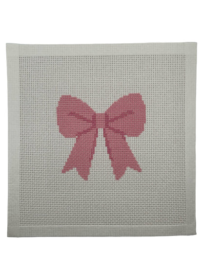 Pink Simple Bow - 13 mesh - 8 x 8 -  Needlepoint Canvas