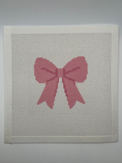 Pink Simple Bow - 13 mesh - 8 x 8 -  Needlepoint Canvas