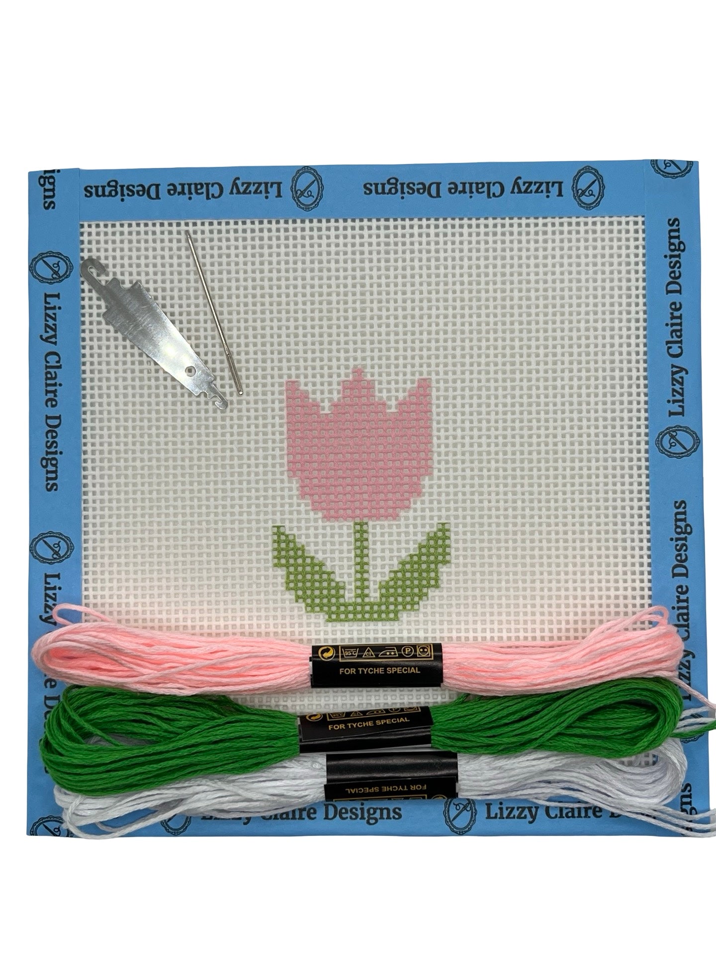 Pink Tulip- Beginner Kit - 13 mesh - 6 x 6 - Needlepoint Canvas