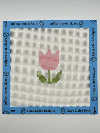 Pink Tulip- Beginner Kit - 13 mesh - 6 x 6 - Needlepoint Canvas