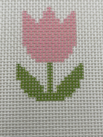 Pink Tulip- Beginner Kit - 13 mesh - 6 x 6 - Needlepoint Canvas