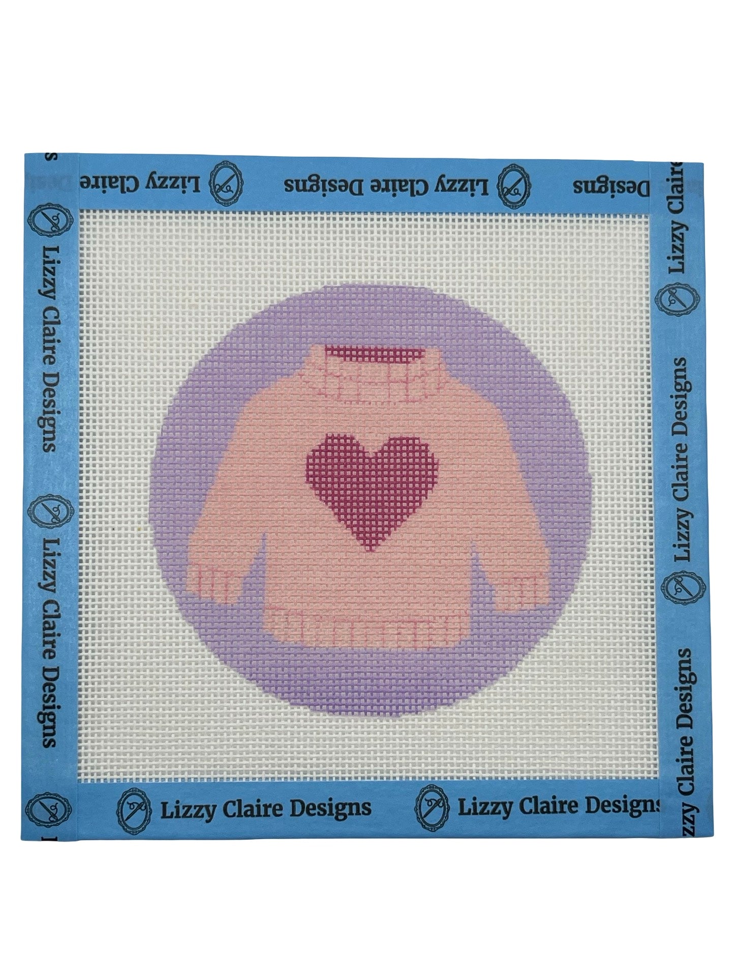 Pink Heart Sweater - 18 mesh - 4 inch Round - 6 x 6 - Needlepoint Canvas