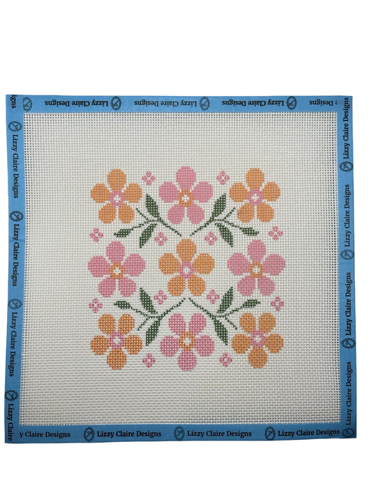 Pink and Peach Floral Motif - 13 mesh - 10 x 10 - Needlepoint Canvas
