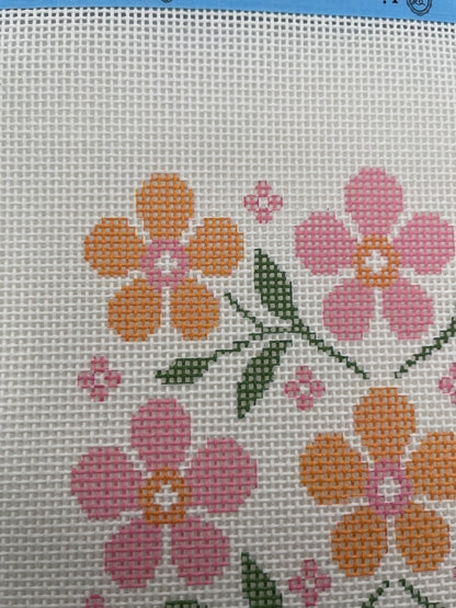 Pink and Peach Floral Motif - 13 mesh - 10 x 10 - Needlepoint Canvas