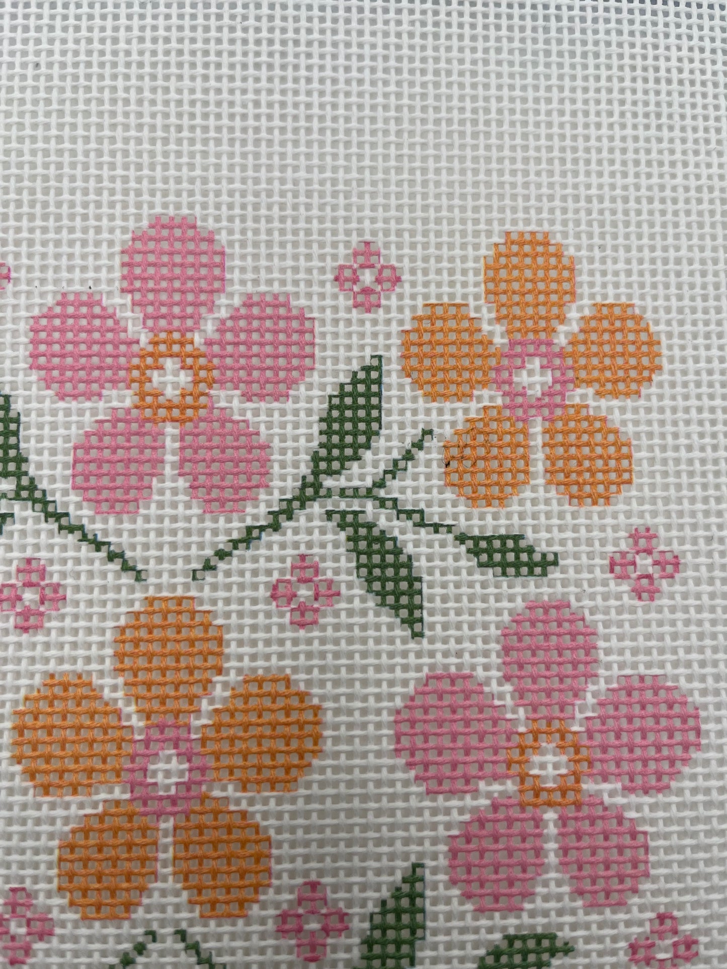 Pink and Peach Floral Motif - 13 mesh - 10 x 10 - Needlepoint Canvas