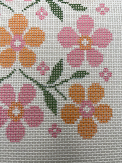 Pink and Peach Floral Motif - 13 mesh - 10 x 10 - Needlepoint Canvas