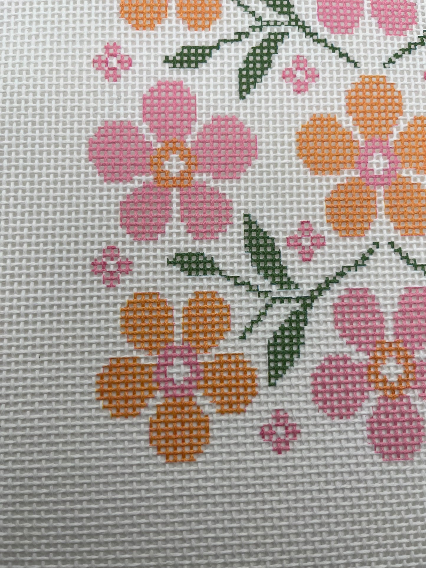Pink and Peach Floral Motif - 13 mesh - 10 x 10 - Needlepoint Canvas
