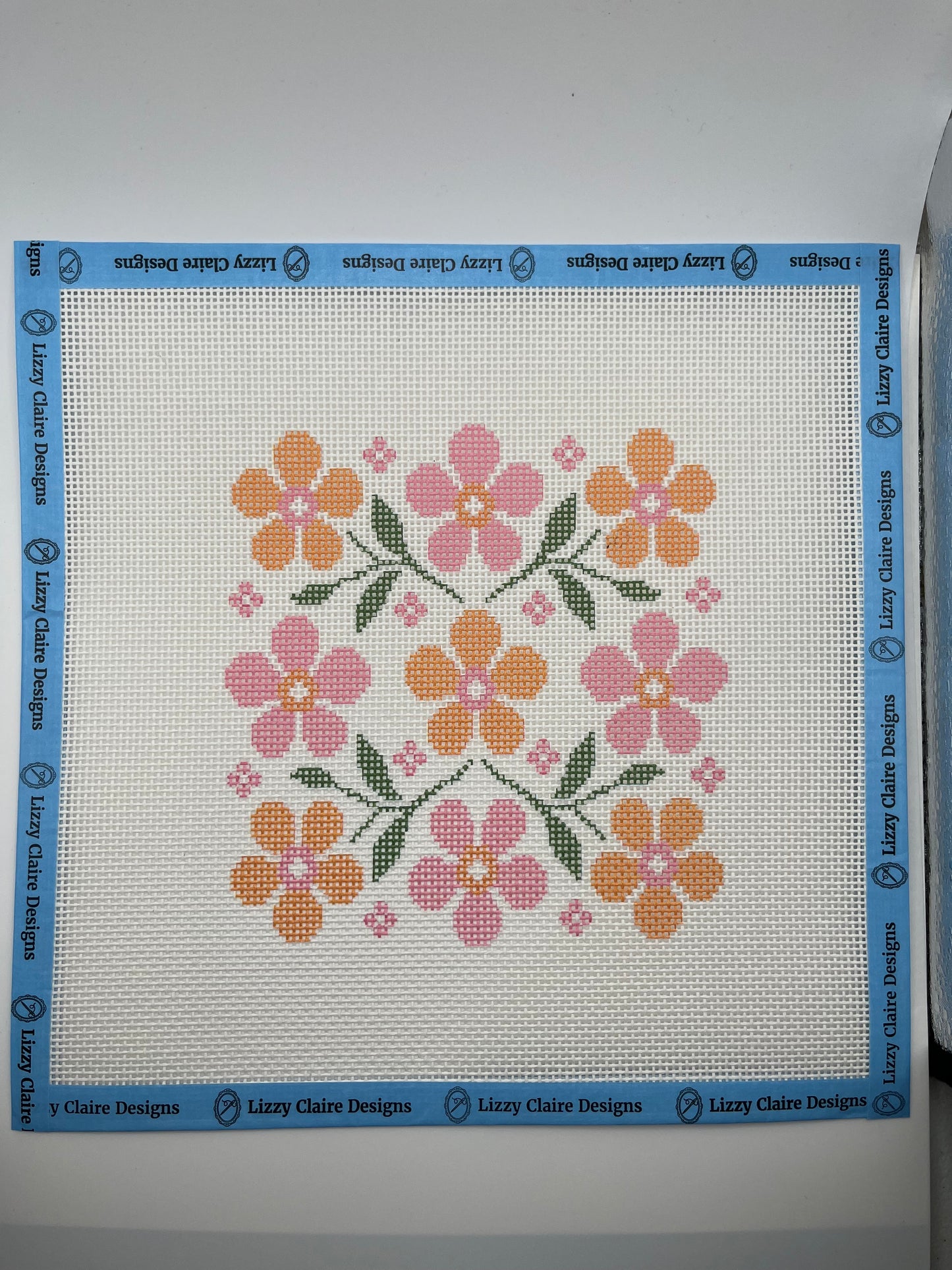 Pink and Peach Floral Motif - 13 mesh - 10 x 10 - Needlepoint Canvas