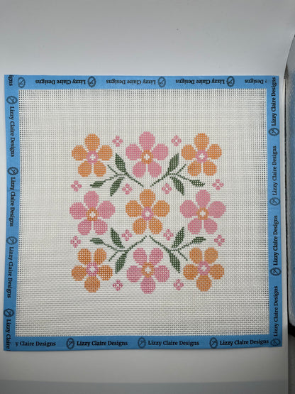 Pink and Peach Floral Motif - 13 mesh - 10 x 10 - Needlepoint Canvas