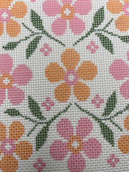 Pink and Peach Floral Motif - 13 mesh - 10 x 10 - Needlepoint Canvas