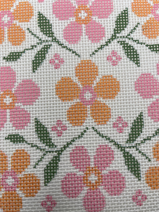 Pink and Peach Floral Motif - 13 mesh - 10 x 10 - Needlepoint Canvas