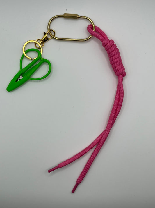 Pink Bag Charm with Green Scissors