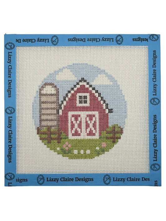 Red Barn - Happy Farm Collection - 4 inch Round - 18 mesh - 6 x 6 - Needlepoint Canvas