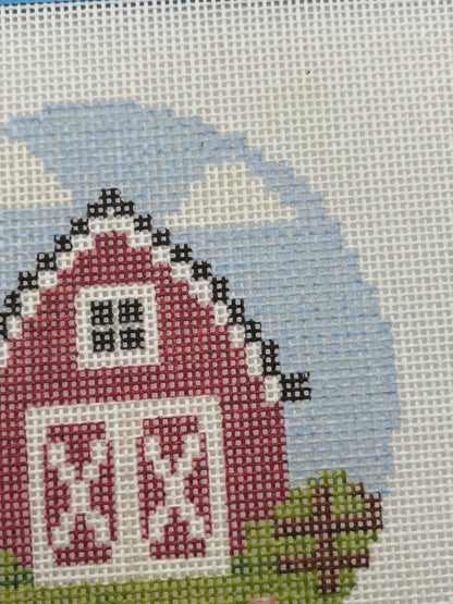 Red Barn - Happy Farm Collection - 4 inch Round - 18 mesh - 6 x 6 - Needlepoint Canvas