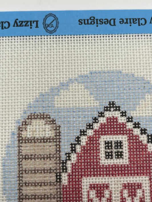 Red Barn - Happy Farm Collection - 4 inch Round - 18 mesh - 6 x 6 - Needlepoint Canvas