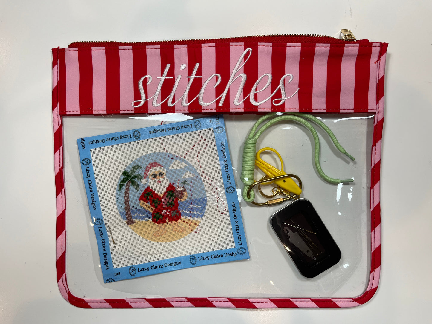 Red and Pink Striped "Stitches" Project Bag
