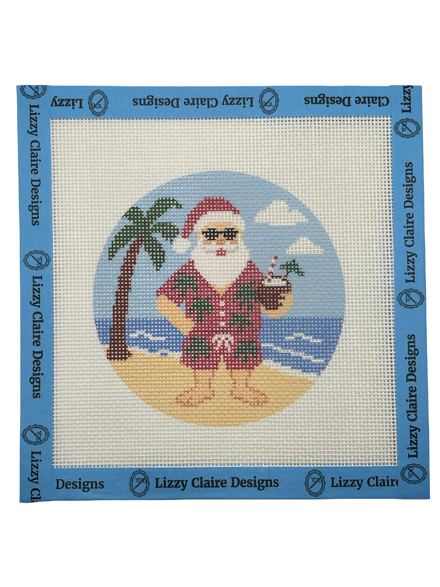 Santa at the Beach- 4 inch Round - 18 mesh - 6 x 6 - Needlepoint Canvas