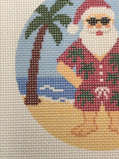 Santa at the Beach- 4 inch Round - 18 mesh - 6 x 6 - Needlepoint Canvas